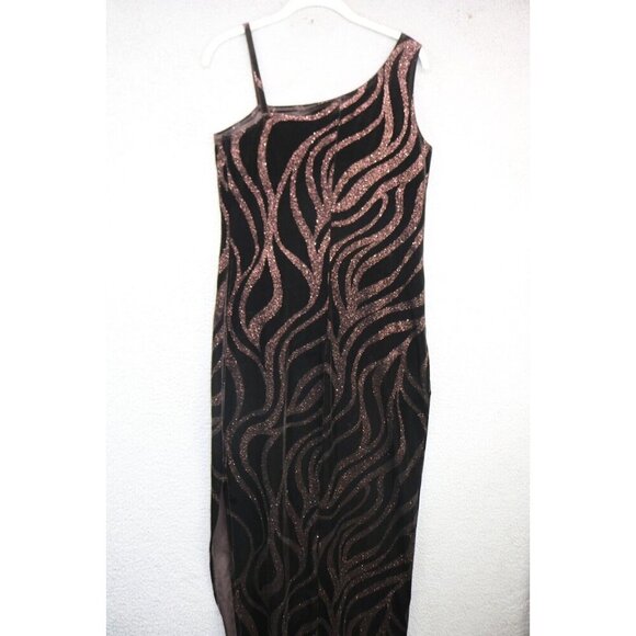 AGB Vintage Strappy Velevet Maxi Dress-Size 10-Side Slit-Whimsigoth-Glittery - Picture 7 of 12